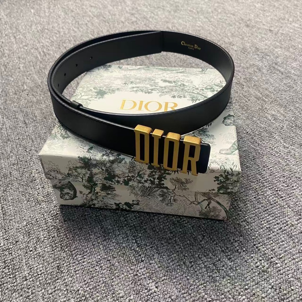 Dior Gold Logo Buckle Leather Belt Black 85cm 34in